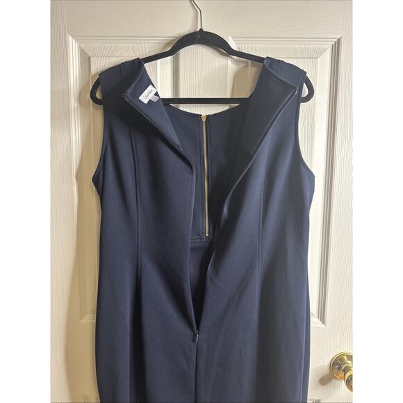 Calvin Klein Navy Blue Sheath Dress Women’s Size 14 Zip Front Sleeveless - Picture 5 of 6